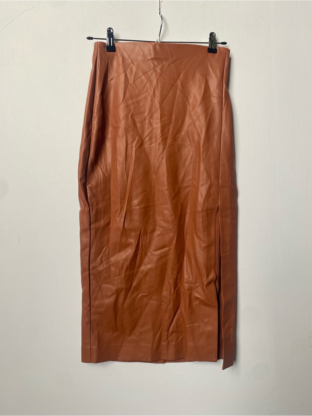 Express Faux Leather Midi Skirt in Cognac Brown XS